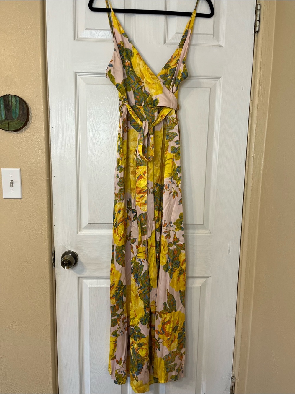 Free People Satin Pink & Yellow Floral Wrap Wide Leg Boho Chic Jumpsuit